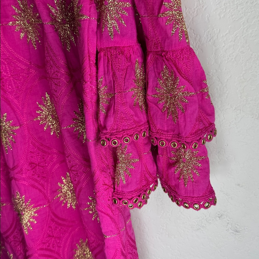 Boston Proper Pink Gold Embroidered Off The Shoulder Ruffle Sleeve Dress S‎ - Picture 5 of 8